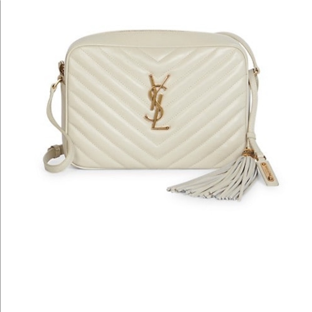 Yves Saint Laurent Cream Quilted Leather Camera Bag with Gold YSL Logo - Picture 10 of 11